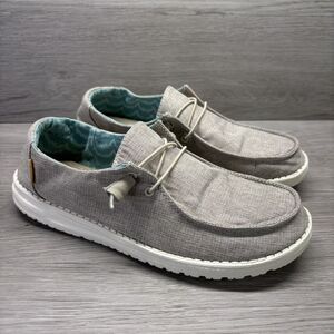 Hey Dude Wendy Slip-On Chambray Beige Womens Sz 11 Comfortable Beach Boat Shoes